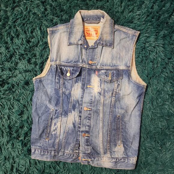 Levis Other - Vintage Levi’s Denim Vest Sleeveless Trucker Jacket Distressed Wash Size L 90s
